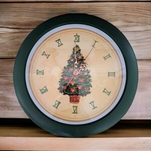 Vintage Carol wall Christmas clock 12 songs pine tree light wall clock